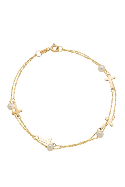Βραχιόλι Χρυσό 14Κ Σταυροί Μαργαριτάρια