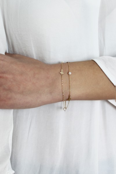 Βραχιόλι Χρυσό 14Κ Σταυροί Μαργαριτάρια