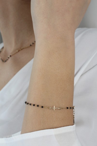 Βραχιόλι Χρυσό 14Κ Ροζάριο Σταυρός