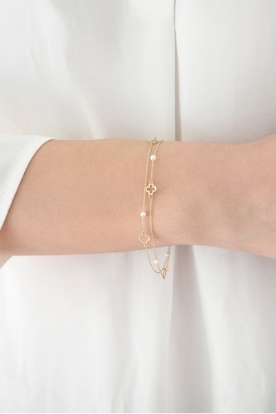 Βραχιόλι Χρυσό 14Κ Flower Pearl