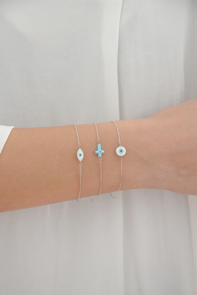 Βραχιόλι Λευκόχρυσο 14Κ Μάτι Φίλντισι