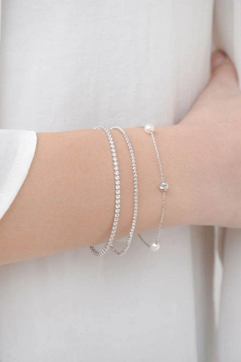 Βραχιόλι Χρυσό 14Κ Pearl Dots White