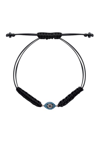 Βραχιόλι Ροζ Χρυσό 14Κ Blue Evil Eye Makrame