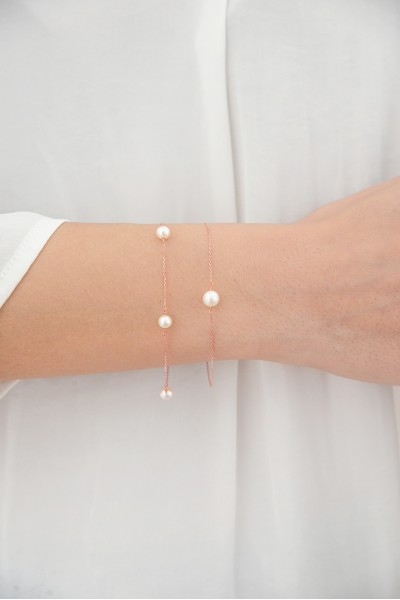 Βραχιόλι Ροζ Χρυσό 14Κ Μαργαριτάρι