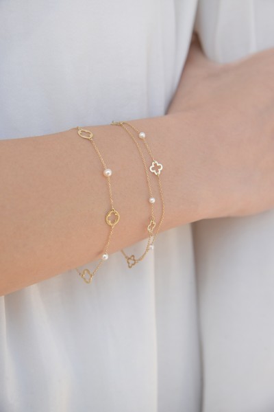 Βραχιόλι Χρυσό 14Κ Flower Pearl