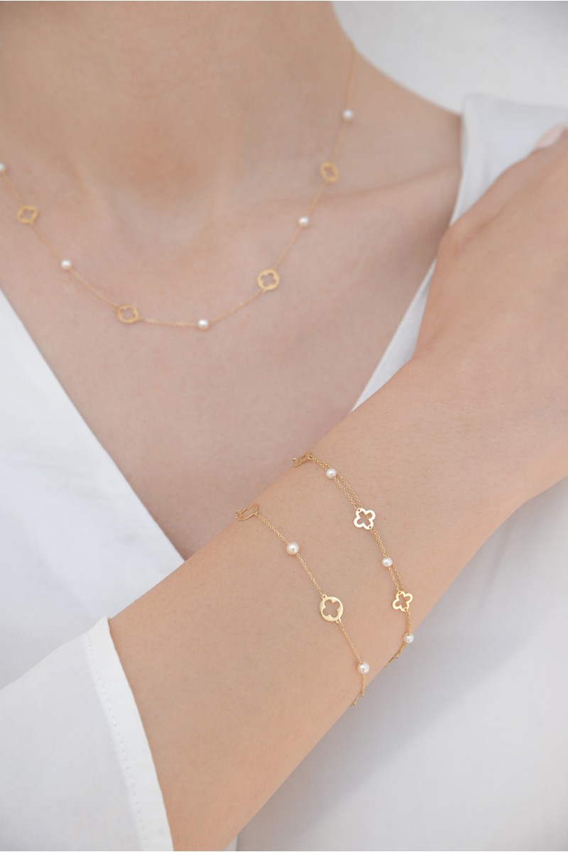 Βραχιόλι Χρυσό 14Κ Flower Pearl