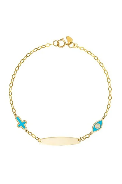 Βραχιόλι Χρυσό 9Κ Ταυτότητα Μάτι Μπλε