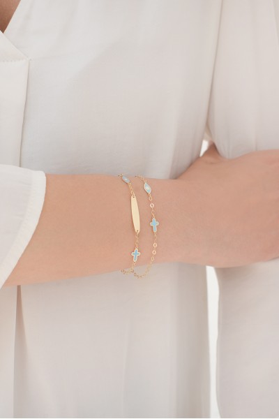 Βραχιόλι Χρυσό 14Κ Ταυτότητα Μάτι Μπλε