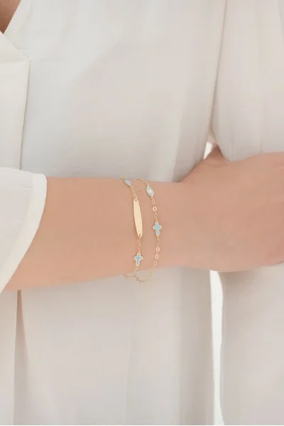 Βραχιόλι Χρυσό 9Κ Ταυτότητα Μάτι Μπλε