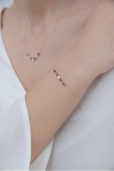 Βραχιόλι Χρυσό 14Κ Cubes Black