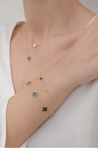 Βραχιόλι Χρυσό 14Κ Big Flower Σμάλτο