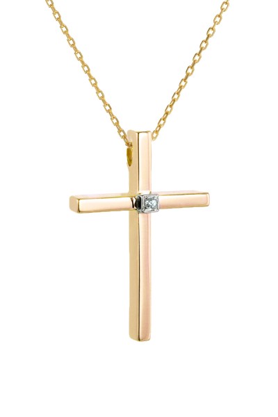 Σετ Σταυρός με Αλυσίδα Χρυσός 14Κ Πετράτος 6994