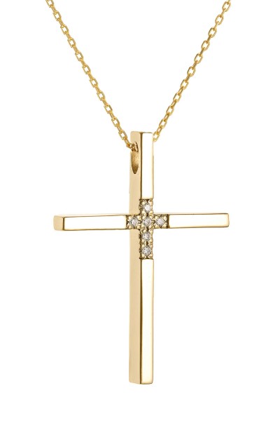 Σετ Σταυρός με Αλυσίδα Χρυσός 14Κ Πετράτος 7025