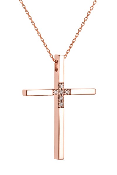 Σετ Σταυρός με Αλυσίδα Ροζ Χρυσός 14Κ Minimal 7026