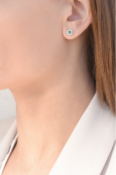 Σκουλαρίκια Λευκόχρυσο 18Κ Σμαράγδι Brillant 0.44ct