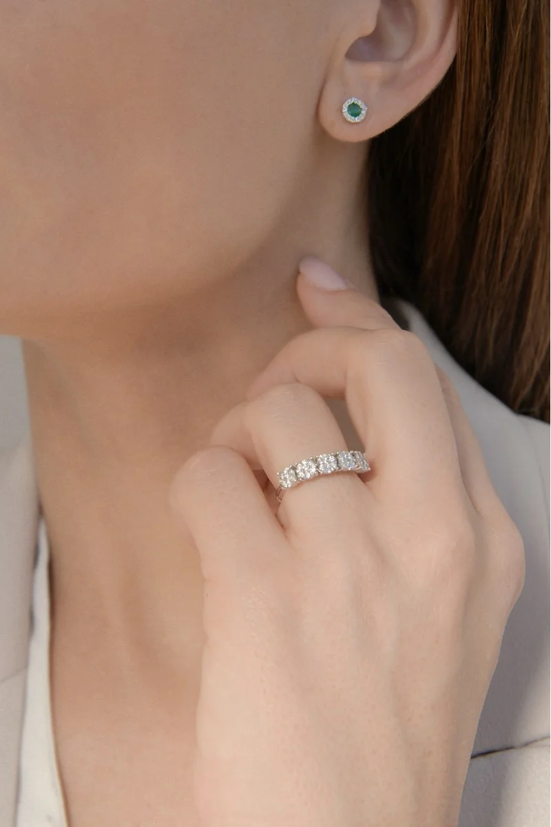 Σκουλαρίκια Λευκόχρυσο 18Κ Σμαράγδι Brillant 0.44ct
