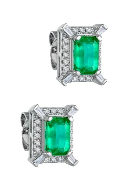 Σκουλαρίκια Λευκόχρυσο 18Κ Σμαράγδι Brillant 1.44ct