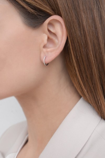 Σκουλαρίκια Λευκόχρυσο 18Κ Κρίκοι Pave Διαμάντι 0.11ct