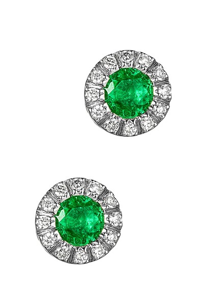 Σκουλαρίκια Λευκόχρυσο 18Κ Σμαράγδι Brillant 0.37ct
