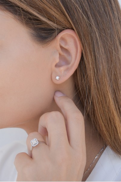 Σκουλαρίκι Λευκόχρυσο 18Κ Λουλούδι 0.10ct