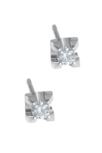 Σκουλαρίκι Λευκόχρυσο 18Κ Καλαθάκι Καρφωτό Διαμάντι 0.14ct