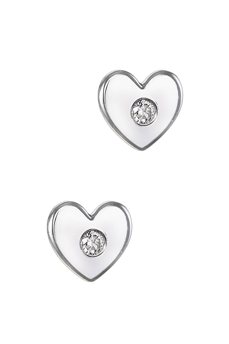 Σκουλαρίκι Λευκόχρυσο 18Κ Καρδιά 0.05ct