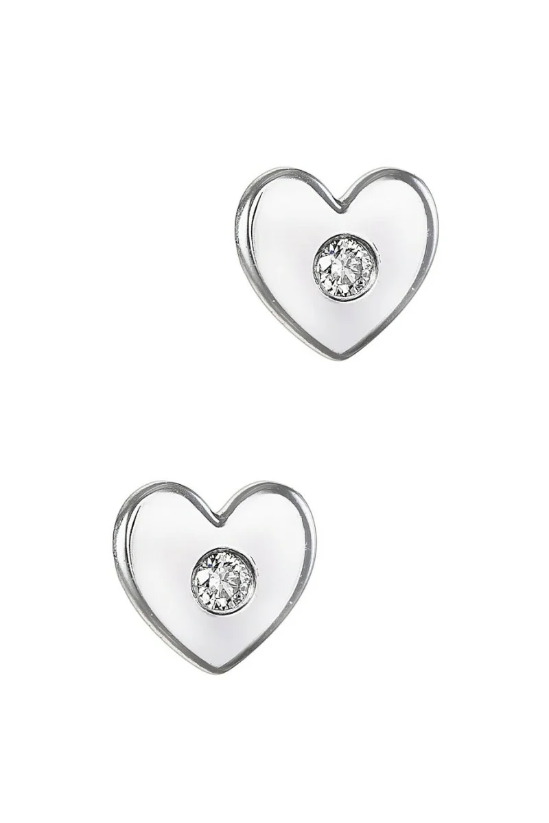 Σκουλαρίκι Λευκόχρυσο 18Κ Καρδιά 0.05ct