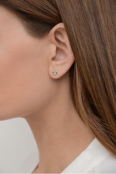 Σκουλαρίκι Λευκόχρυσο 18Κ Καρδιά 0.05ct