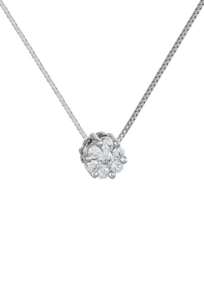 Κολιέ Λευκόχρυσο 18Κ Elite Λουλούδι 0.16ct