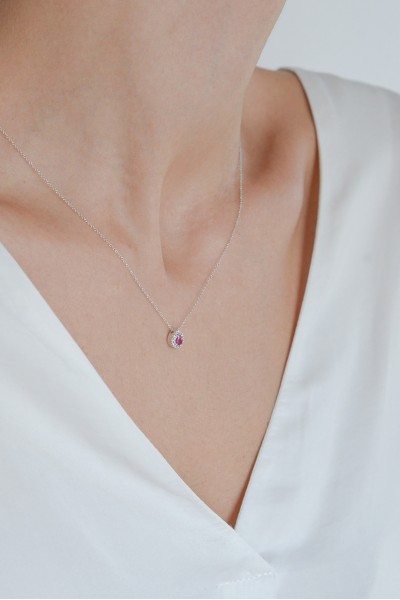 Κολιέ Λευκόχρυσο 18Κ Ροζέτα Ρουμπίνι Brillant 0.28ct