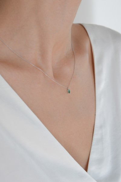 Κολιέ Λευκόχρυσο 18Κ Σμαράγδι 0.18Ct