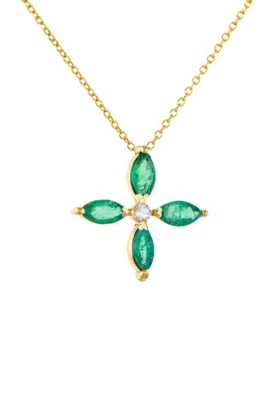 Κολιέ Χρυσό 18Κ Σταυρός Σμαράγδι Brillant 0.28CT