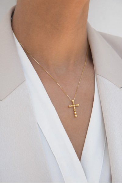 Κολιέ Xρυσό 18Κ Σταυρός Bubbles με Διαμάντια Brillant 0.01Ct