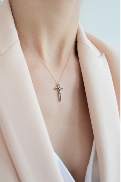 Κολιέ Ροζ Χρυσό 18Κ Deep Blue Cross 0.21Ct