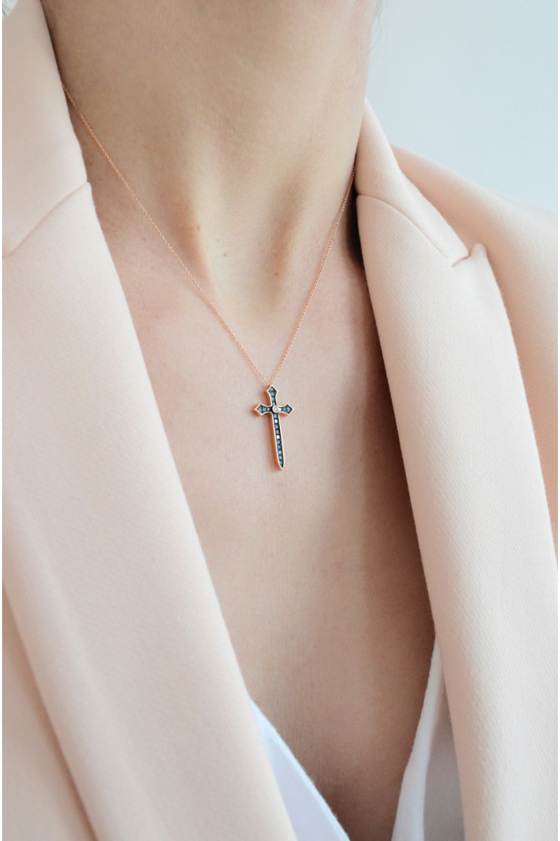 Κολιέ Ροζ Χρυσό 18Κ Deep Blue Cross 0.21Ct