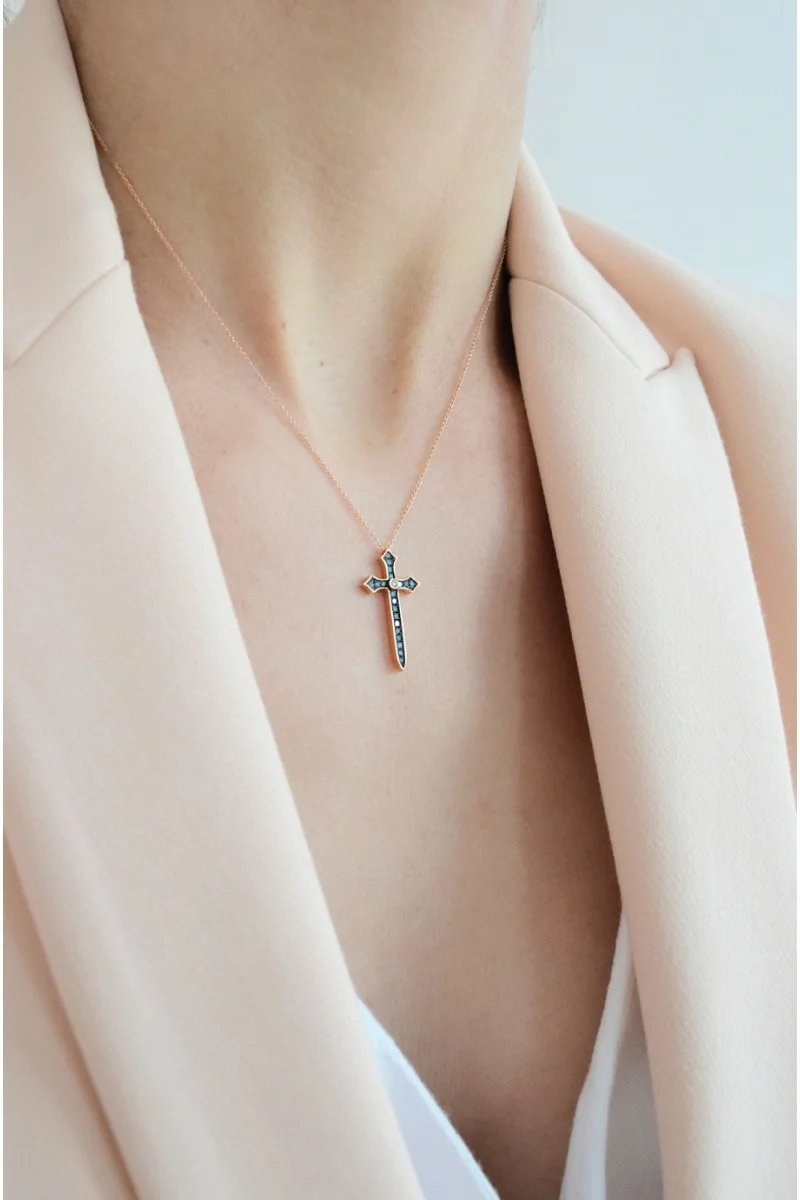 Κολιέ Ροζ Χρυσό 18Κ Deep Blue Cross 0.21Ct