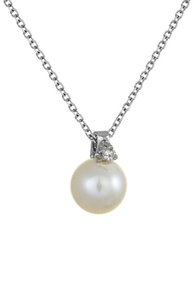 Κολιέ Λευκόχρυσο 18Κ Μαργαριτάρι Brillant 0.035Ct