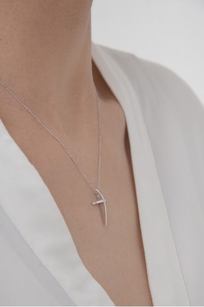 Κολιέ Λευκόχρυσο 18Κ Σταυρός με Διαμάντια Brillant 0.01ct