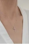 Κολιέ Λευκόχρυσο 18Κ Σταυρός με Διαμάντια Brillant 0.01ct