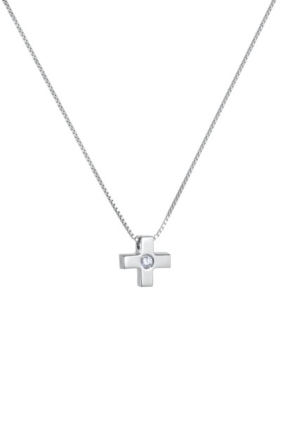 Κολιέ Χρυσό 18Κ Σταυρός με Διαμάντι Brillant 0.01Ct