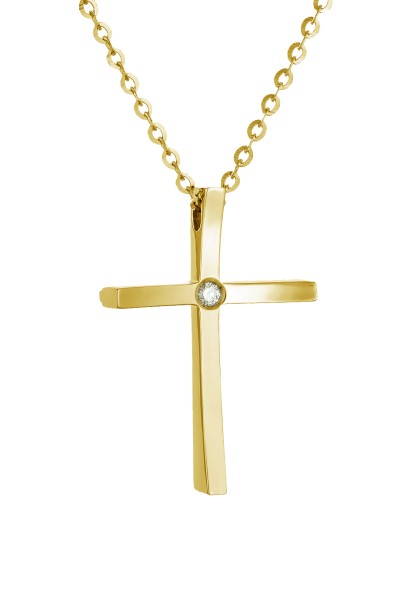 Κολιέ Xρυσό 18Κ Σταυρός με Διαμάντια Brillant 0.02Ct