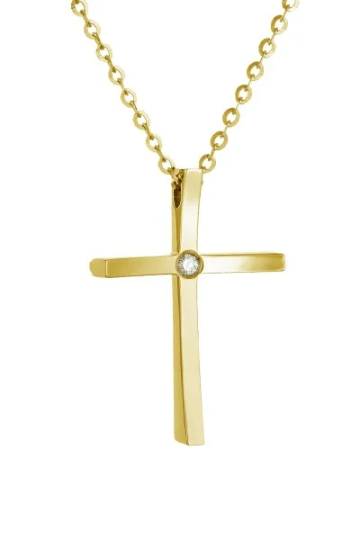 Κολιέ Xρυσό 18Κ Σταυρός με Διαμάντια Brillant 0.02Ct