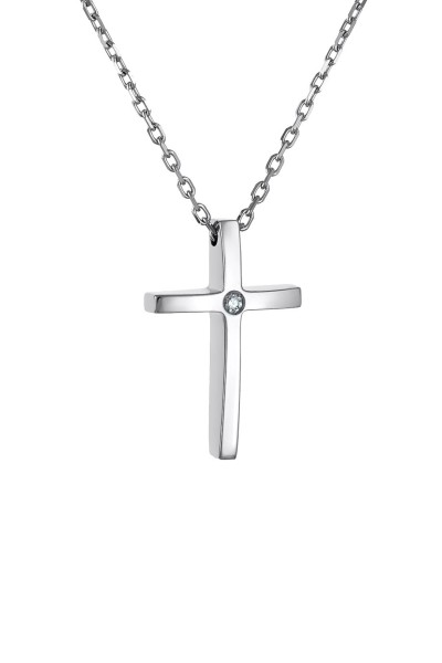 Κολιέ Λευκόχρυσο 18Κ Σταυρός με Διαμάντια Brillant 0.006ct