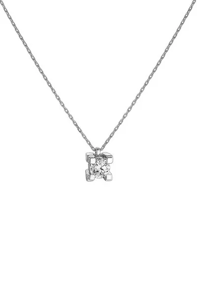 Κολιέ Λευκόχρυσο 18Κ Καλαθάκι Τετράγωνο 0.17ct