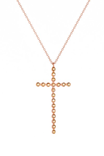 Κολιέ Ροζ Χρυσό 18Κ Σταυρός Bubbles