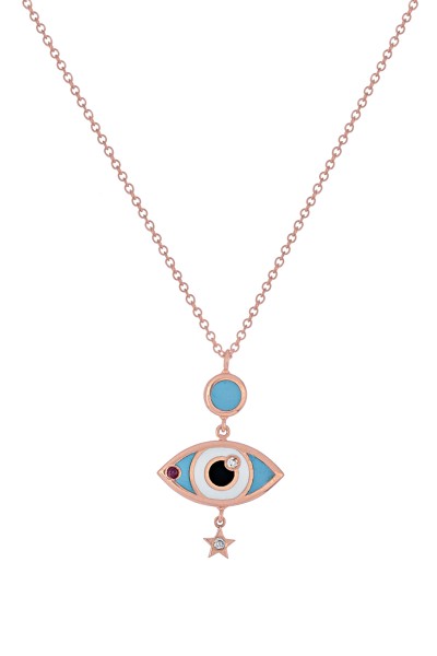 Κολιέ Ροζ Χρυσό 18Κ Evil Eye Elite Brillant 0.01Ct