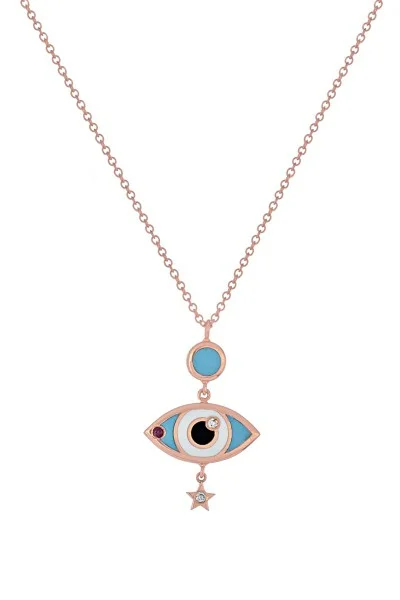 Κολιέ Ροζ Χρυσό 18Κ Evil Eye Brillant 0.015Ct