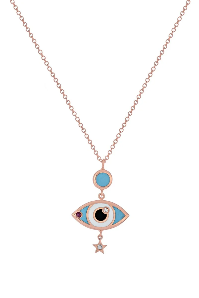 Κολιέ Ροζ Χρυσό 18Κ Evil Eye Brillant 0.015Ct