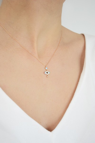 Κολιέ Ροζ Χρυσό 18Κ Evil Eye Elite Brillant 0.01Ct