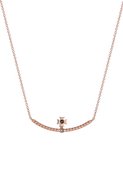 Κολιέ Ροζ Χρυσό 18Κ Μπάρα Σταυρός